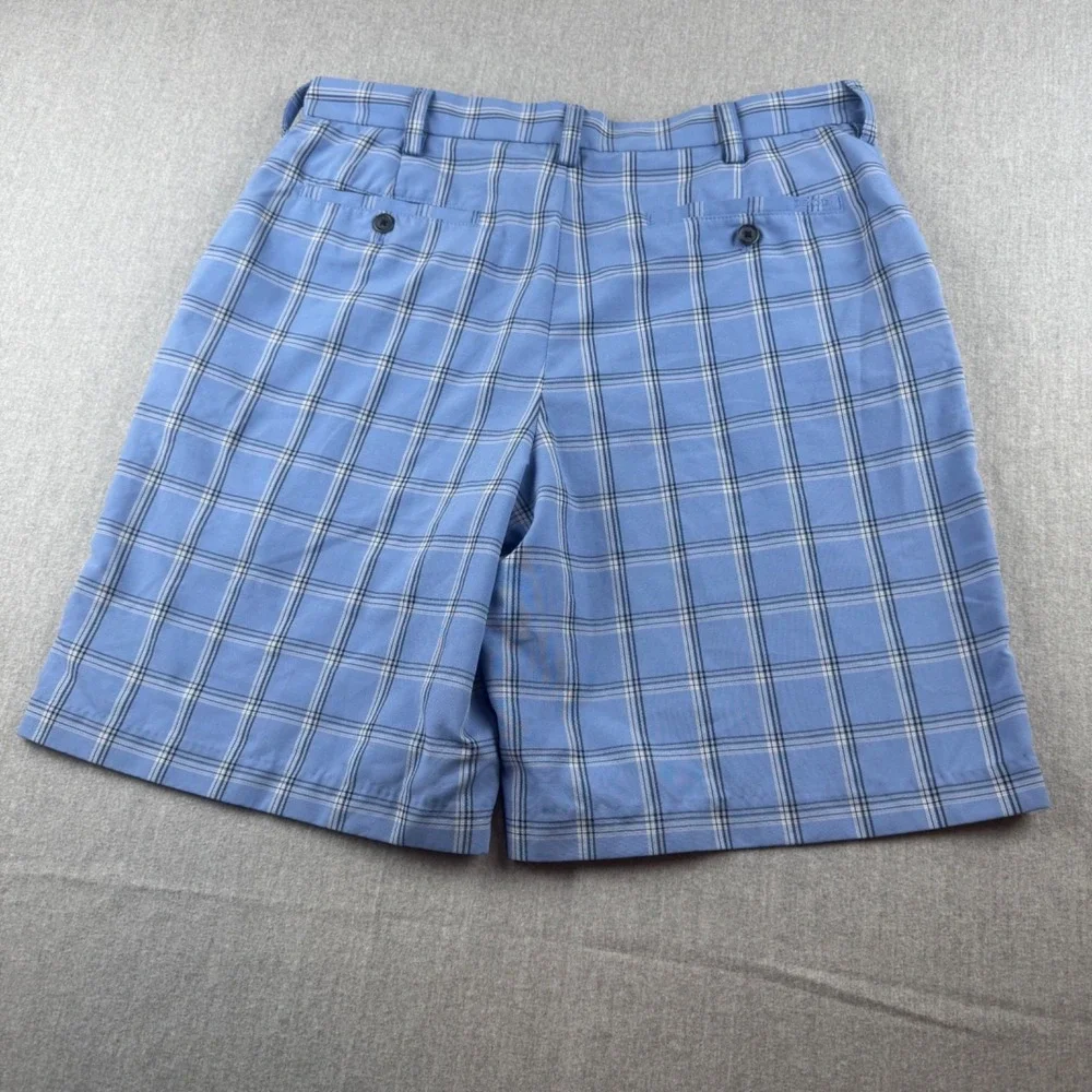 IZOD Golf Shorts Mens 34 Blue Plaid Flat Front Performance Stretch Casual